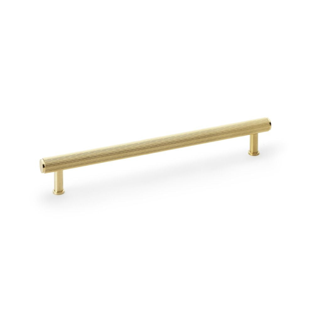 This is an image showing Alexander & Wilks Crispin Reeded T-bar Cupboard Pull Handle - Satin Brass PVD - 224mm aw809r-224-sbpvd available to order from T.H Wiggans Ironmongery in Kendal, quick delivery and discounted prices.