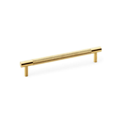 This is an image showing Alexander & Wilks Brunel Knurled T-Bar Cupboard Handle - Satin Brass PVD - Centres 160mm aw810-160-sbpvd available to order from T.H Wiggans Ironmongery in Kendal, quick delivery and discounted prices.