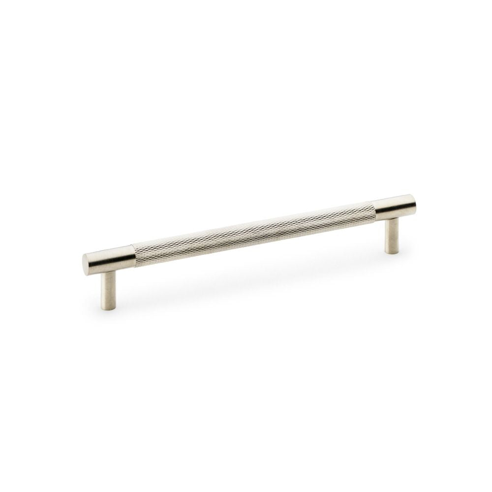 This is an image showing Alexander & Wilks Brunel Knurled T-Bar Cupboard Handle - Satin Nickel - Centres 160mm aw810-160-sn available to order from T.H Wiggans Ironmongery in Kendal, quick delivery and discounted prices.