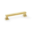 This is an image showing Alexander & Wilks Jesper Square Cabinet Pull Handle - Satin Brass PVD - Centres 128mm aw813-128-sbpvd available to order from T.H Wiggans Ironmongery in Kendal, quick delivery and discounted prices.