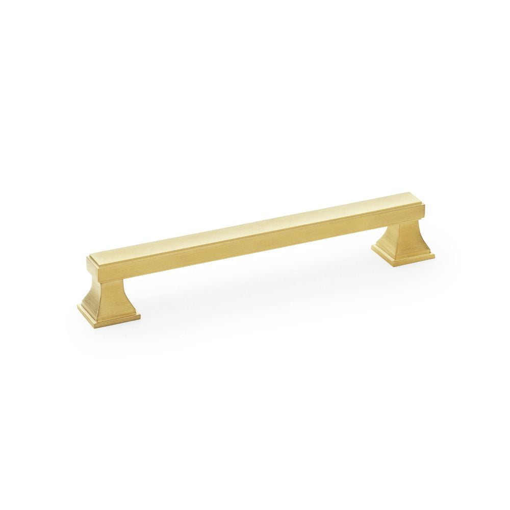 This is an image showing Alexander & Wilks Jesper Square Cabinet Pull Handle - Satin Brass PVD - Centres 160mm aw813-160-sbpvd available to order from T.H Wiggans Ironmongery in Kendal, quick delivery and discounted prices.