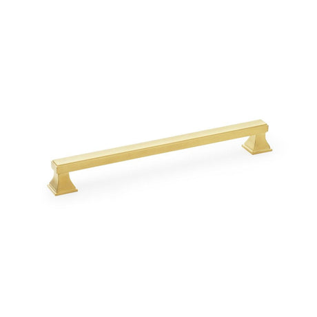 This is an image showing Alexander & Wilks Jesper Square Cabinet Pull Handle - Satin Brass PVD - Centres 224mm aw813-224-sbpvd available to order from T.H Wiggans Ironmongery in Kendal, quick delivery and discounted prices.