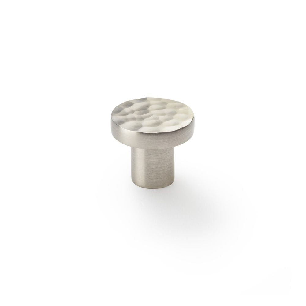 This is an image showing Alexander & Wilks Hanover Hammered Cupboard Knob - Satin Nickel - 30mm aw820-30-sn available to order from T.H Wiggans Ironmongery in Kendal, quick delivery and discounted prices.