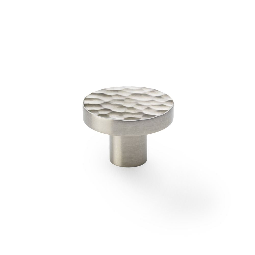 This is an image showing Alexander & Wilks Hanover Hammered Cupboard Knob - Satin Nickel - 38mm aw820-38-sn available to order from T.H Wiggans Ironmongery in Kendal, quick delivery and discounted prices.