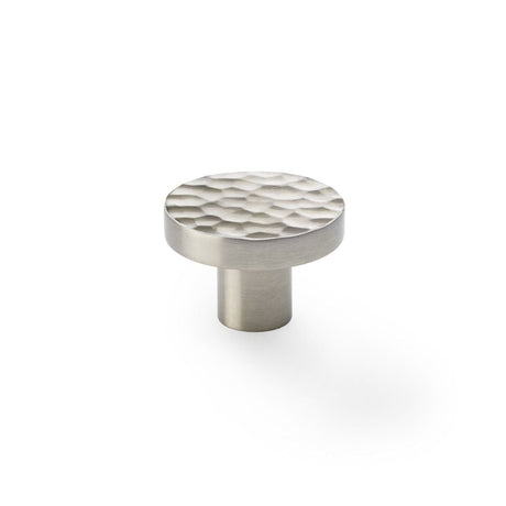 This is an image showing Alexander & Wilks Hanover Hammered Cupboard Knob - Satin Nickel - 38mm aw820-38-sn available to order from T.H Wiggans Ironmongery in Kendal, quick delivery and discounted prices.