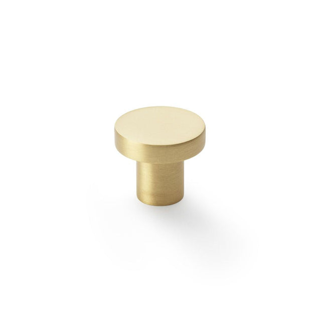 This is an image showing Alexander & Wilks Hanover Plain Cupboard Knob - Satin Brass - Knob 30mm aw821-30-sb available to order from T.H Wiggans Ironmongery in Kendal, quick delivery and discounted prices.