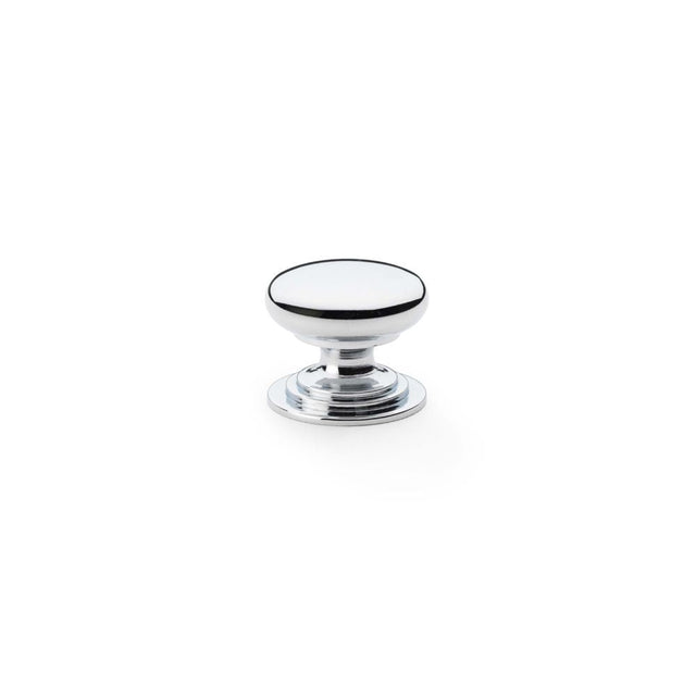 This is an image showing Alexander & Wilks Waltz Round Cupboard Knob on Stepped Rose - Polished Chrome - 25mm aw825-25-pc available to order from T.H Wiggans Ironmongery in Kendal, quick delivery and discounted prices.