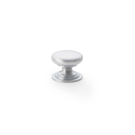 This is an image showing Alexander & Wilks Waltz Round Cupboard Knob on Stepped Rose - Satin Chrome - 25mm aw825-25-sc available to order from T.H Wiggans Ironmongery in Kendal, quick delivery and discounted prices.