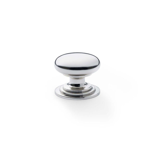 This is an image showing Alexander & Wilks Waltz Round Cupboard Knob on Stepped Rose - Polished Nickel - 32mm aw825-32-pn available to order from T.H Wiggans Ironmongery in Kendal, quick delivery and discounted prices.