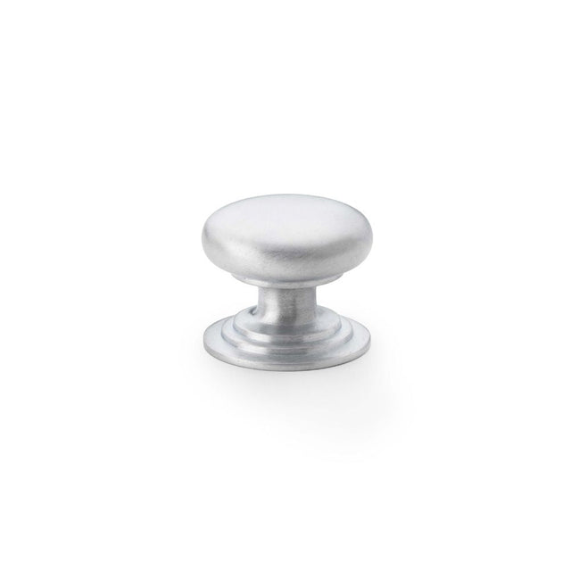 This is an image showing Alexander & Wilks Waltz Round Cupboard Knob on Stepped Rose - Satin Chrome - 32mm aw825-32-sc available to order from T.H Wiggans Ironmongery in Kendal, quick delivery and discounted prices.