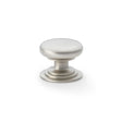 This is an image showing Alexander & Wilks Waltz Round Cupboard Knob on Stepped Rose - Satin Nickel - 38mm aw825-38-sn available to order from T.H Wiggans Ironmongery in Kendal, quick delivery and discounted prices.