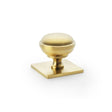 This is an image showing Alexander & Wilks Quantock Cupboard Knob on Square Backplate - Satin Brass PVD - 34mm aw826-34-sbpvd available to order from T.H Wiggans Ironmongery in Kendal, quick delivery and discounted prices.