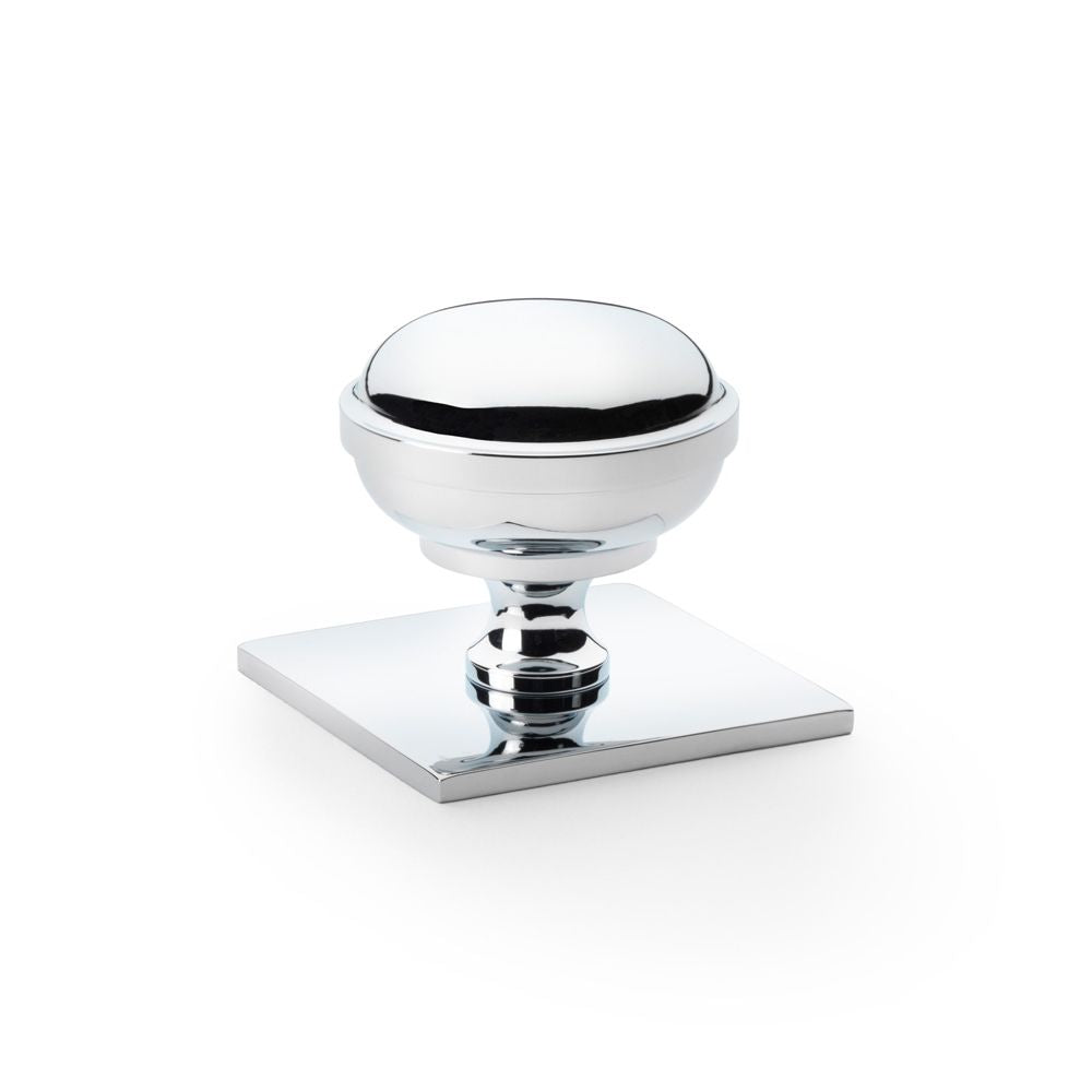 This is an image showing Alexander & Wilks Quantock Cupboard Knob on Square Backplate - Polished Chrome - 38mm aw826-38-pc available to order from T.H Wiggans Ironmongery in Kendal, quick delivery and discounted prices.