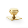 This is an image showing Alexander & Wilks Quantock Cupboard Knob on Square Backplate - Satin Brass PVD - 38mm aw826-38-sbpvd available to order from T.H Wiggans Ironmongery in Kendal, quick delivery and discounted prices.