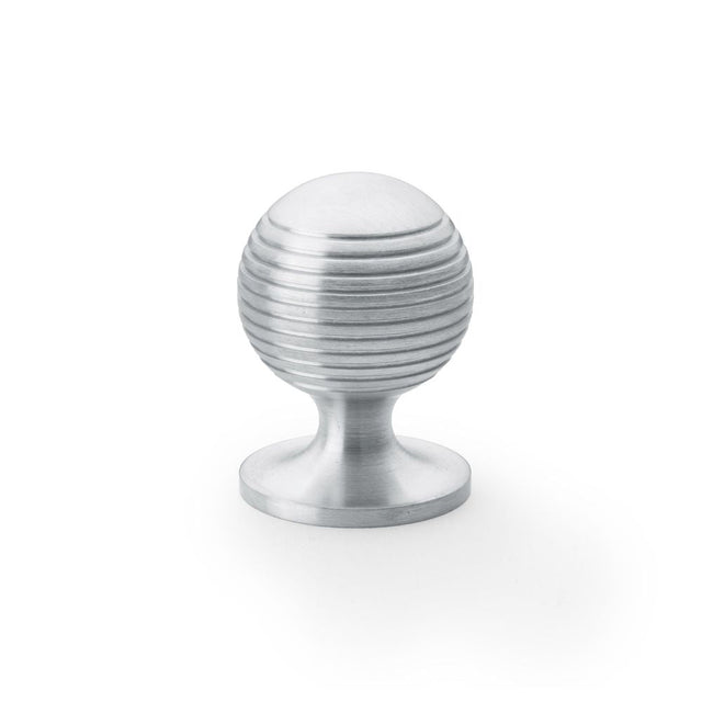 This is an image showing Alexander & Wilks Caesar Cupboard Knob on Round Rose - Satin Chrome - 32mm aw832-32-sc available to order from T.H Wiggans Ironmongery in Kendal, quick delivery and discounted prices.