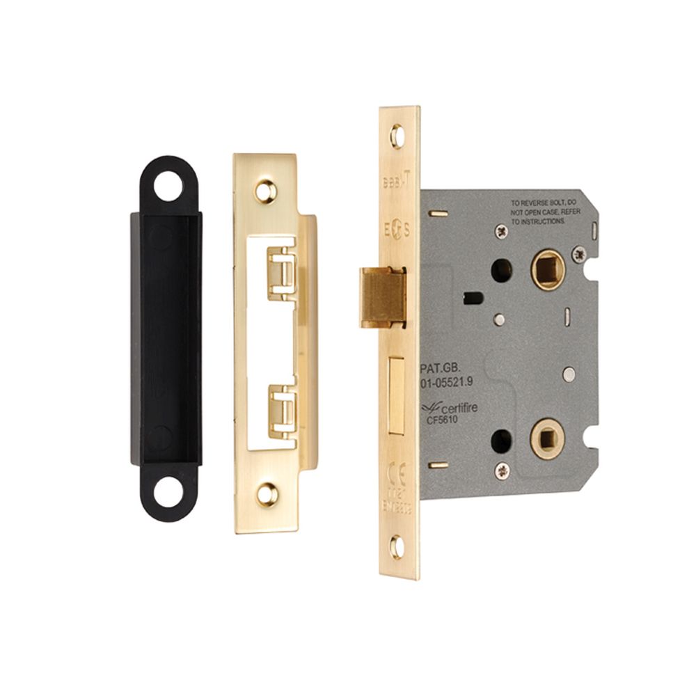 This is an image of a Eurospec - Easi-T Residential Bathroom Lock 78mm - Satin Brass that is availble to order from T.H Wiggans Architectural Ironmongery in Kendal.