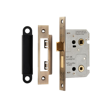 This is an image of a Eurospec - Easi-T Residential Bathroom Lock 65mm - Antique Brass that is availble to order from T.H Wiggans Architectural Ironmongery in Kendal.