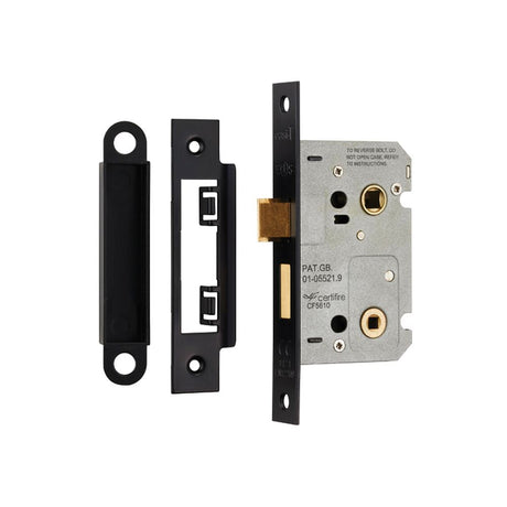 This is an image of a Eurospec - Easi-T Residential Bathroom Lock 65mm - Matt Black that is availble to order from T.H Wiggans Architectural Ironmongery in Kendal.