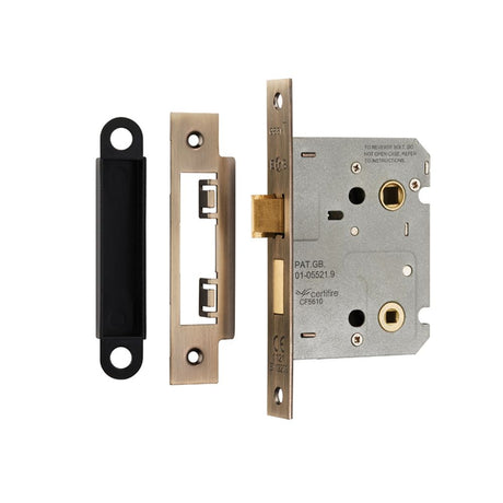 This is an image of a Eurospec - Easi-T Residential Bathroom Lock 78mm - Antique Brass that is availble to order from T.H Wiggans Architectural Ironmongery in Kendal.