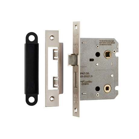 This is an image of a Eurospec - Easi-T Residential Bathroom Lock 78mm - Satin Nickel that is availble to order from T.H Wiggans Architectural Ironmongery in Kendal.