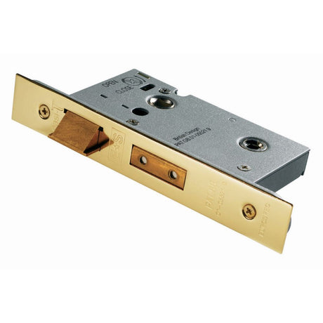 This is an image of a Eurospec - Bathroom Lock 64mm - Stainless Brass that is availble to order from T.H Wiggans Architectural Ironmongery in Kendal.