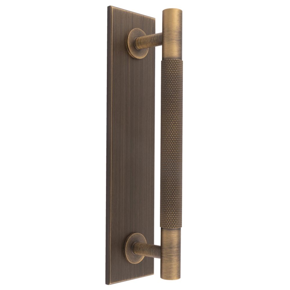 This is an image of a Carlisle Brass - Knurled Pull handle on Backplate that is availble to order from T.H Wiggans Architectural Ironmongery in Kendal in Kendal.