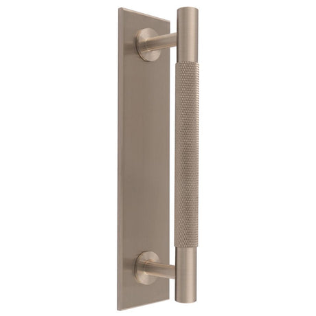 This is an image of a Carlisle Brass - Knurled Pull handle on Backplate that is availble to order from T.H Wiggans Architectural Ironmongery in Kendal in Kendal.