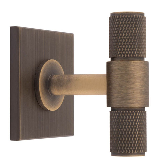 This is an image of a Carlisle Brass - Knurled T-Bar on backplate that is availble to order from T.H Wiggans Architectural Ironmongery in Kendal in Kendal.