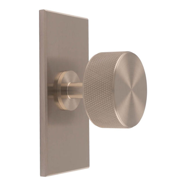 This is an image of a Carlisle Brass - Knurled Radio Knob on Backplate that is availble to order from T.H Wiggans Architectural Ironmongery in Kendal in Kendal.