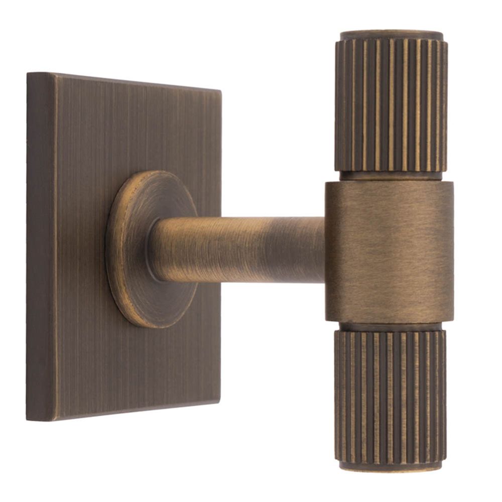 This is an image of a Carlisle Brass - Lines T-Bar Knob on Backplate that is availble to order from T.H Wiggans Architectural Ironmongery in Kendal in Kendal.