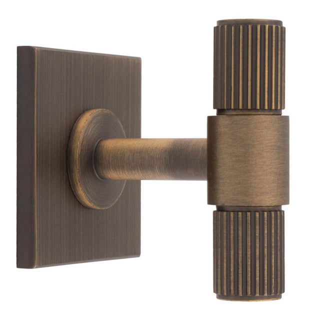 This is an image of a Carlisle Brass - Lines T-Bar Knob on Backplate that is availble to order from T.H Wiggans Architectural Ironmongery in Kendal in Kendal.