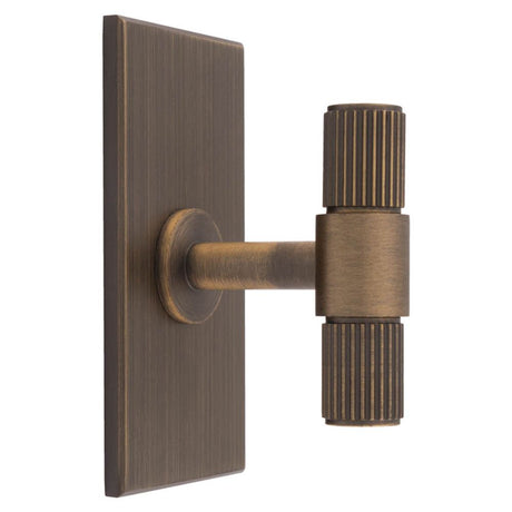 This is an image of a Carlisle Brass - Lines T-Bar Knob on Backplate that is availble to order from T.H Wiggans Architectural Ironmongery in Kendal in Kendal.