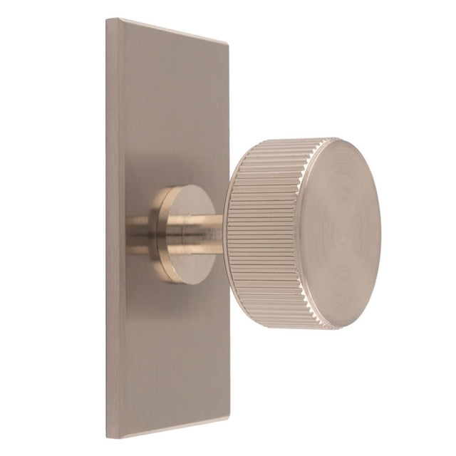 This is an image of a Carlisle Brass - Lines Radio Knob on Backplate that is availble to order from T.H Wiggans Architectural Ironmongery in Kendal in Kendal.