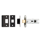 This is an image of a Eurospec - 64Mm Ce B/T Tubular Mortice Latch Square - Matt Black that is availble to order from T.H Wiggans Architectural Ironmongery in Kendal.