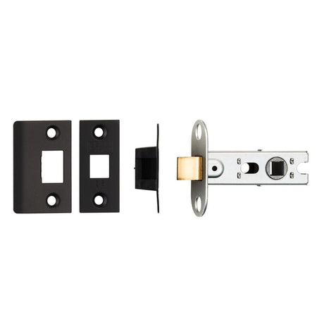 This is an image of a Eurospec - 64Mm Ce B/T Tubular Mortice Latch Square - Matt Black that is availble to order from T.H Wiggans Architectural Ironmongery in Kendal.