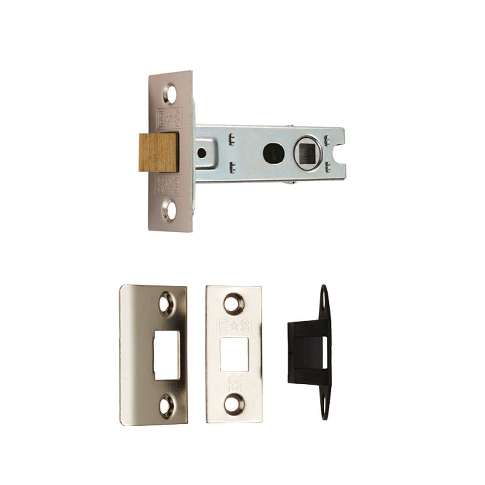 This is an image of a Eurospec - Bolt Through Tubular Latch Square - Nickel Plate that is availble to order from T.H Wiggans Architectural Ironmongery in Kendal.