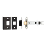 This is an image of a Eurospec - 76Mm Ce B/T Tubular Mortice Latch Square - Matt Black that is availble to order from T.H Wiggans Architectural Ironmongery in Kendal.