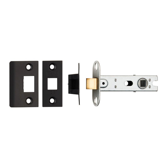 This is an image of a Eurospec - 76Mm Ce B/T Tubular Mortice Latch Square - Matt Black that is availble to order from T.H Wiggans Architectural Ironmongery in Kendal.