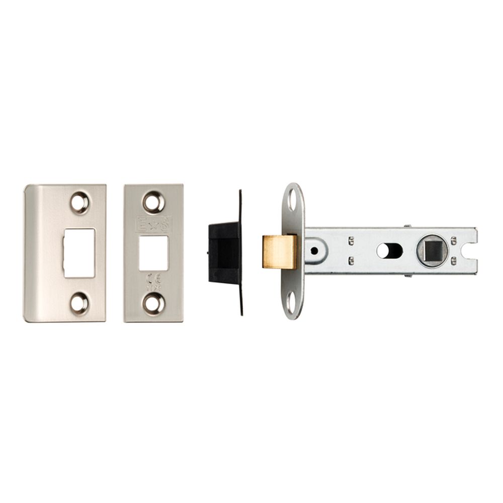 This is an image of a Eurospec - 76Mm Ce B/T Tubular Mortice Latch Square - Satin Nickel that is availble to order from T.H Wiggans Architectural Ironmongery in Kendal.