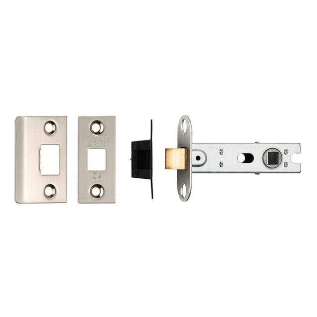 This is an image of a Eurospec - 76Mm Ce B/T Tubular Mortice Latch Square - Satin Nickel that is availble to order from T.H Wiggans Architectural Ironmongery in Kendal.