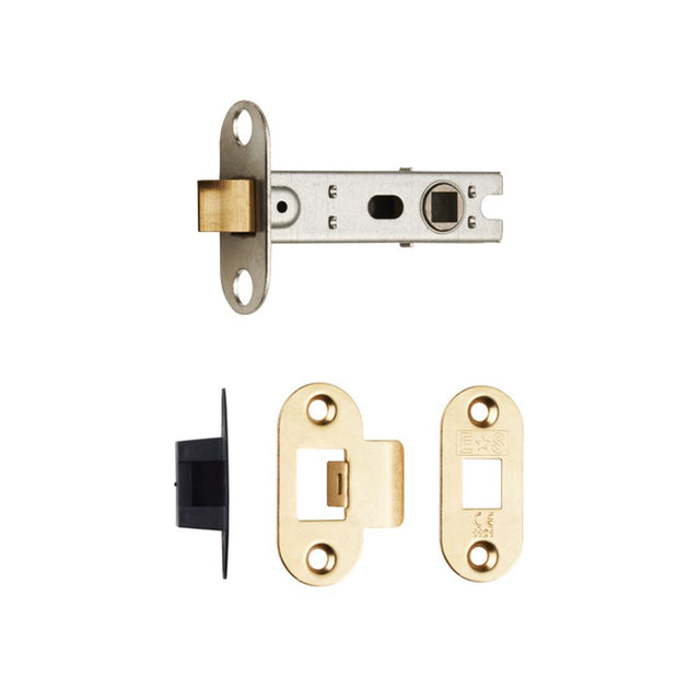 This is an image of a Eurospec - Bolt Through Tubular Latch Radius - Electro Brassed that is availble to order from T.H Wiggans Architectural Ironmongery in Kendal.