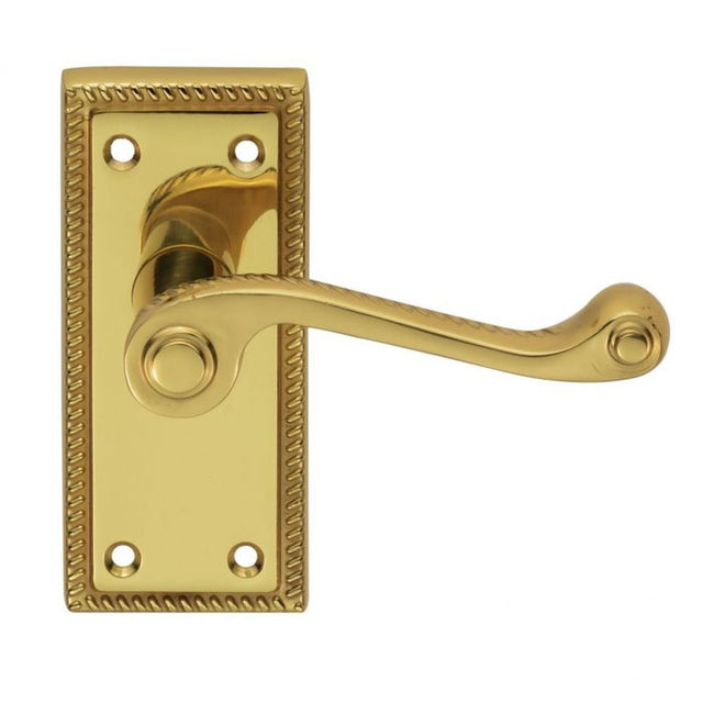 This is an image of Carlisle Brass - Georgian Lever on Latch Backplate Contract - Polished Brass available to order from T.H Wiggans Architectural Ironmongery in Kendal, quick delivery and discounted prices.