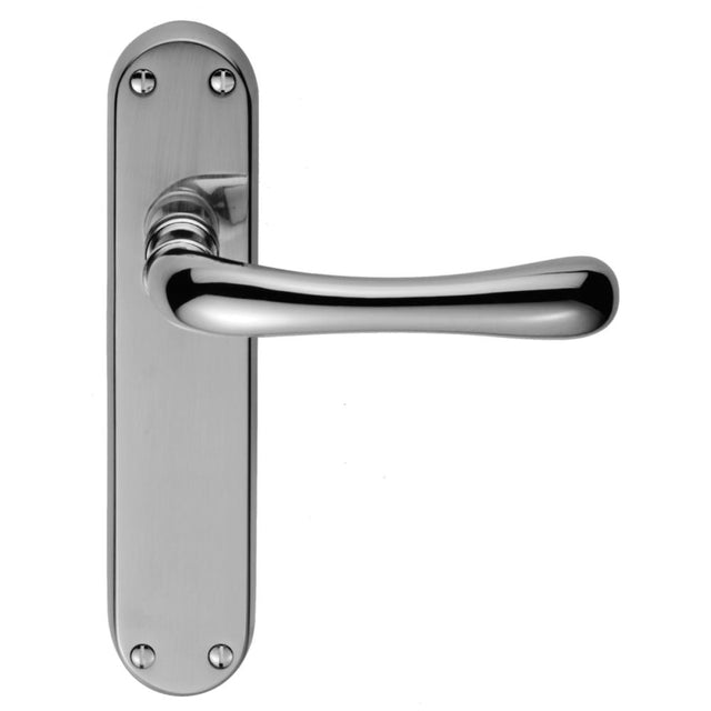 This is an image of Carlisle Brass - Ibra Lever On Backplate - Latch - Polished Chrome available to order from T.H Wiggans Architectural Ironmongery in Kendal, quick delivery and discounted prices.