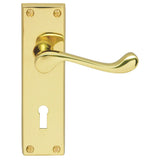 This is an image of Carlisle Brass - Victorian Scroll Lever on Lock Backplate - Polished Brass available to order from T.H Wiggans Architectural Ironmongery in Kendal, quick delivery and discounted prices.