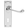 This is an image of Carlisle Brass - Contract Victorian Scroll Lever on Lock Backplate - Polished Ch available to order from T.H Wiggans Architectural Ironmongery in Kendal, quick delivery and discounted prices.