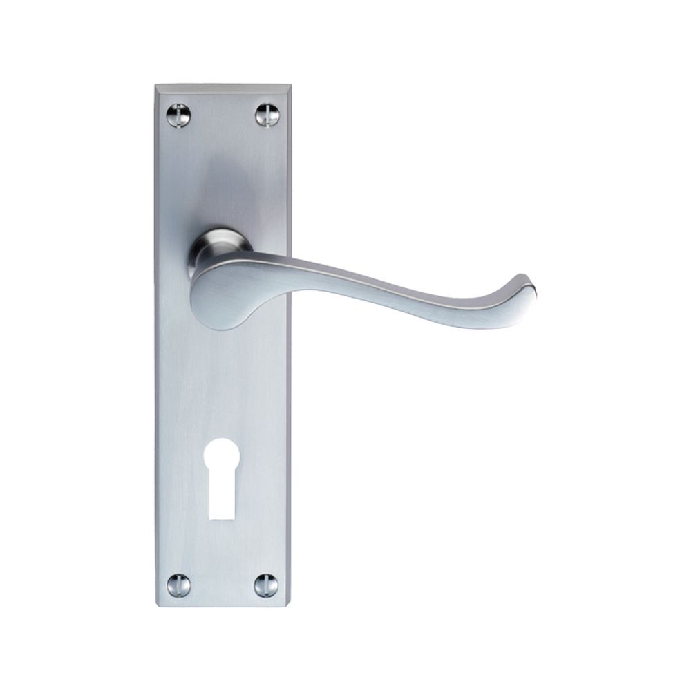 This is an image of Carlisle Brass - Contract Victorian Scroll Lever on Lock Backplate - Satin Chrom available to order from T.H Wiggans Architectural Ironmongery in Kendal, quick delivery and discounted prices.