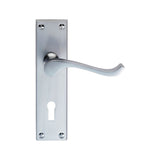 This is an image of Carlisle Brass - Contract Victorian Scroll Lever on Lock Backplate - Satin Chrom available to order from T.H Wiggans Architectural Ironmongery in Kendal, quick delivery and discounted prices.