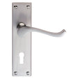 This is an image of Carlisle Brass - Victorian Scroll Lever on Lock Backplate - Satin Chrome available to order from T.H Wiggans Architectural Ironmongery in Kendal, quick delivery and discounted prices.