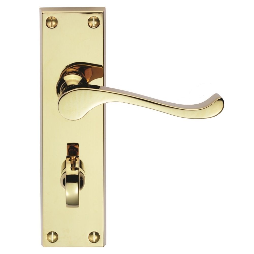 This is an image of Carlisle Brass - Contract Victorian Scroll Lever on WC Backplate - Polished Bras available to order from T.H Wiggans Architectural Ironmongery in Kendal, quick delivery and discounted prices.