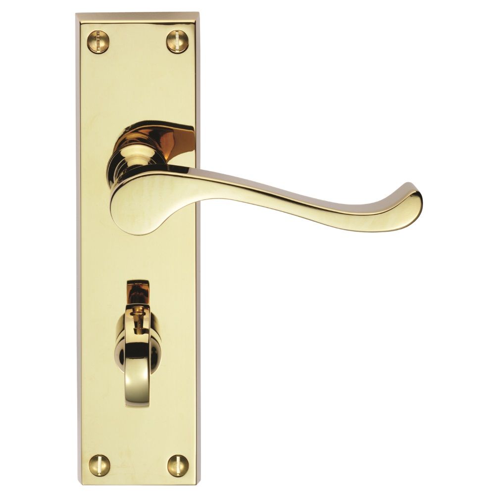 This is an image of Carlisle Brass - Victorian Scroll Lever on WC Backplate - Polished Brass available to order from T.H Wiggans Architectural Ironmongery in Kendal, quick delivery and discounted prices.